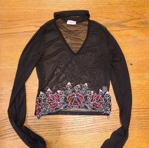 Trendy JS Medium Black Detailed Mesh Top